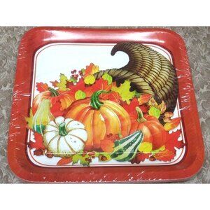 Fall Plenty Paper Plates 10.5" SQUARE Autumn Thanksgiving Harvest USA MADE NEW